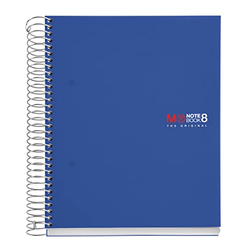 Miquelrius - Notizbücher A5 The Original Notebook, 8 farbige Streifen, Undurchsichtiger Polypropylen-Einband, Format A5 (148 x 210 mm), 2-Loch-Lochung, 200 Blatt mit 70 g/m², Raster 5 mm, Blau von Miquelrius