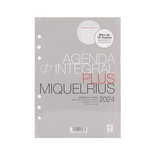 Miquelrius - Umfassender Jahreskalender 2024, Wochenansicht, vertikal, Größe Plus 155 x 213 mm (ähnlich A5), Spanisch, Portugiesisch und Englisch von Miquelrius