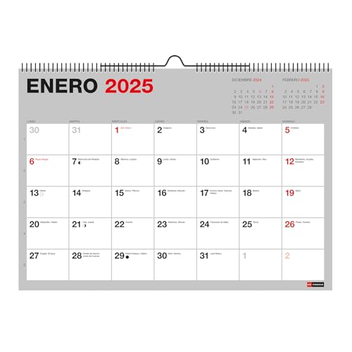 Miquelrius Wandkalender, 18 Monate, von Juli 2024 bis Dezember 2025, A3 (420 x 497 mm), mit Platz zum Notizen, Doppelspirale mit Aufhängung, Grau von Miquelrius