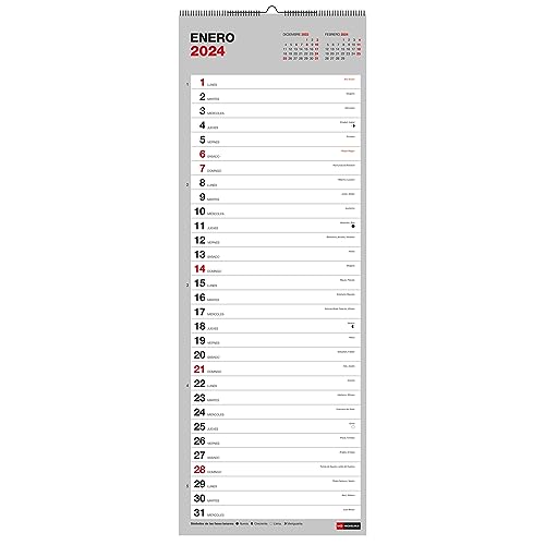 Miquelrius - Wandkalender 2024 Basic, Größe 155 x 430 mm, mit Platz zum Notieren, Doppelspiralbindung, Spanisch von Miquelrius