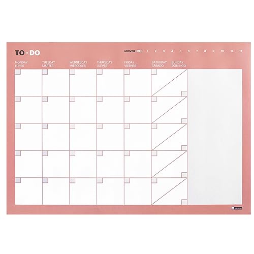 Miquelrius – horizontaler TO-DO-Monatsplaner, A3-Format: 420 x 297 mm, zeitloser Planer, geklebt, 36 Blatt, 9 Farben, 80 g/m² weißes Papier von Miquelrius