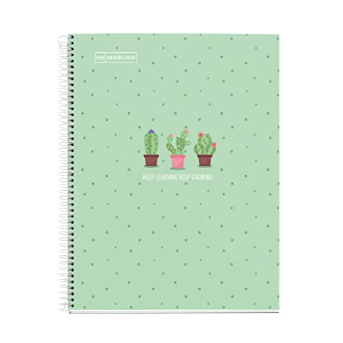 Novilla Miquelrius - A4-Notizbuch, 1 Farbstreifen, 80 karierte 5-mm-Blätter, 90-g-Papier, 4 Löcher, hartlaminierter Einband, Farbe Cactus Mint von Miquelrius