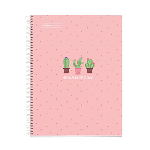 Novilla Miquelrius - A4-Notizbuch, 1 Farbstreifen, 80 karierte 5-mm-Blätter, 90-g-Papier, 4 Löcher, hartlaminierter Einband, rosa Kaktusfarbe von Miquelrius