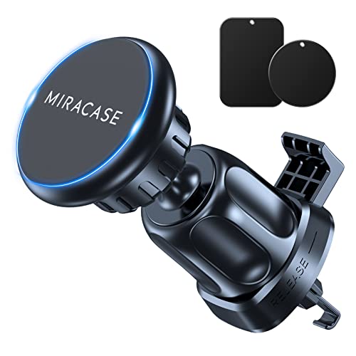 Miracase Handyhalterung,Handyhalter mit 6 Starke Magnet 2 Metallplatte,Universale 360° Magnetischer KFZ Handyhalterung Auto Lüftung für iPhone Samsung Huawei Smartphone von Miracase