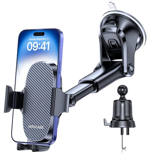 Miracase Kfz-Handyhalterung für Armaturenbrett, Windschutzscheibe und Lüftungsschlitz, 3-in-1-Handyhalterung, 360° drehbarer Ständer für iPhone 15 Pro Plus Max 14 13 12 11Samsung von Miracase