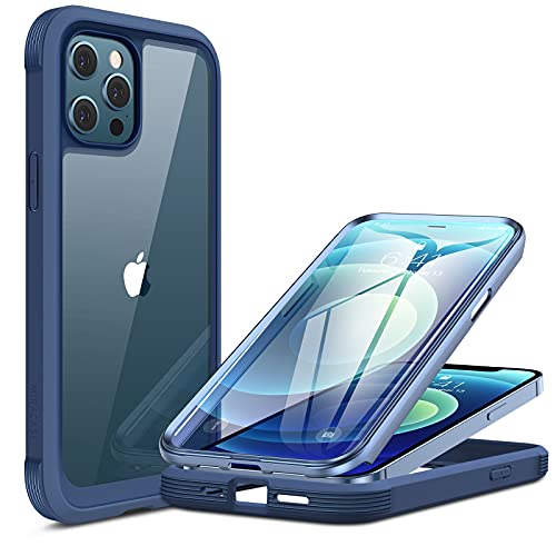 Miracase 360 Grad Hülle Kompatibel mit iPhone 12/12 Pro (6.1 Zoll), Ganzkörper Schutzhülle mit eingebauter Glas Displayschutzfolie, Stoßfeste Fullbody Handyhülle, Blau von Miracase