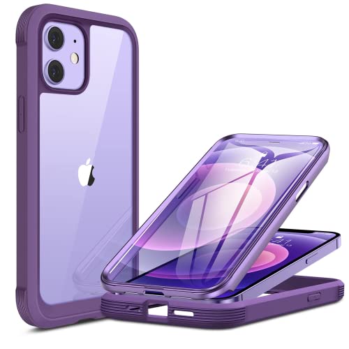 Miracase 360 Grad Hülle Kompatibel mit iPhone 12/12 Pro (6.1 Zoll), Ganzkörper Schutzhülle mit eingebauter Glas Displayschutzfolie, Stoßfeste Fullbody Handyhülle, Lila von Miracase