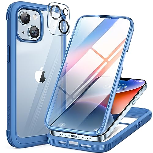 Miracase 360 Grad Hülle für iPhone 13/ iPhone 14 (6.1 Zoll), Ganzkörper Schutzhülle mit eingebauter Glas Displayschutzfolie, Stoßfeste Fullbody Handyhülle, Blau von Miracase
