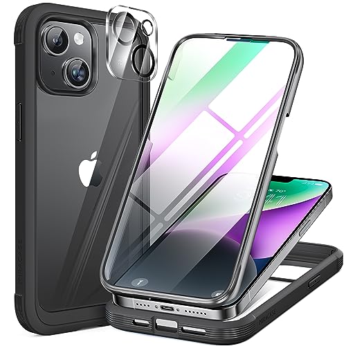 Miracase 360 Grad Hülle für iPhone 13/ iPhone 14 (6.1 Zoll), Ganzkörper Schutzhülle mit eingebauter Glas Displayschutzfolie, Stoßfeste Fullbody Handyhülle, Schwarz von Miracase