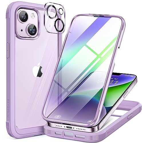 Miracase 360 Grad Hülle für iPhone 13/ iPhone 14 (6.1 Zoll), Ganzkörper Schutzhülle mit eingebauter Glas Displayschutzfolie, Stoßfeste Fullbody Handyhülle, Violett von Miracase