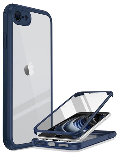 Miracase 360 Grad Hülle kompatibel mit iPhone SE 2022/ SE 2020/ iPhone 8, Ganzkörper Schutzhülle mit eingebauter Glas Displayschutzfolie, Stoßfeste Fullbody Handyhülle, Blau von Miracase