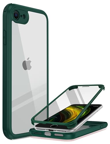 Miracase 360 Grad Hülle kompatibel mit iPhone SE 2022/ SE 2020/ iPhone 8, Ganzkörper Schutzhülle mit eingebauter Glas Displayschutzfolie, Stoßfeste Fullbody Handyhülle, Grün von Miracase