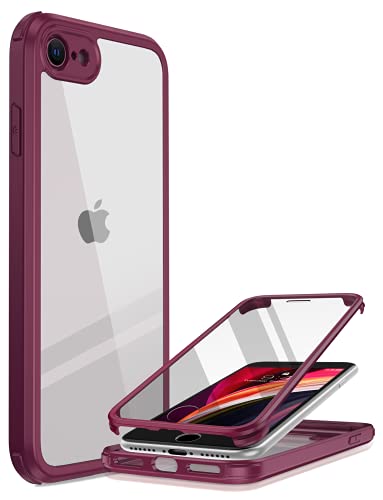 Miracase 360 Grad Hülle kompatibel mit iPhone SE 2022/ SE 2020/ iPhone 8, Ganzkörper Schutzhülle mit eingebauter Glas Displayschutzfolie, Stoßfeste Fullbody Handyhülle, Rosarot von Miracase