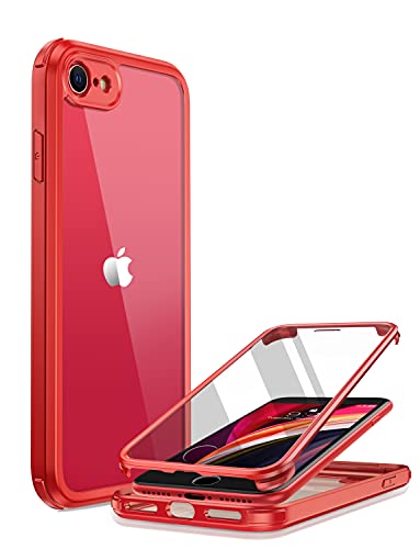 Miracase 360 Grad Hülle kompatibel mit iPhone SE 2022/ SE 2020/ iPhone 8, Ganzkörper Schutzhülle mit eingebauter Glas Displayschutzfolie, Stoßfeste Fullbody Handyhülle, Rot von Miracase