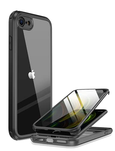 Miracase 360 Grad Hülle kompatibel mit iPhone SE 2022/ SE 2020/ iPhone 8, Ganzkörper Schutzhülle mit eingebauter Glas Displayschutzfolie, Stoßfeste Fullbody Handyhülle, Schwarz von Miracase