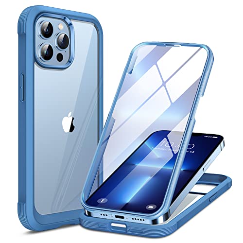 Miracase 360 Grad für iPhone 13 Pro Max Hülle mit Eingebaut Glas Schutzfolie, Komplettschutz HandyHülle Stoßfest Case für iPhone 13 Pro Max Schutzhüllen 6,7 Zoll, Capri Blau von Miracase