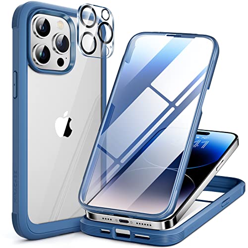 Miracase 360 Grad für iPhone 14 Pro Max Hülle mit Eingebaut Glas Schutzfolie, Komplettschutz HandyHülle Stoßfest Case für iPhone 14 Pro Max Schutzhüllen 6,7 Zol, Capri Blau von Miracase