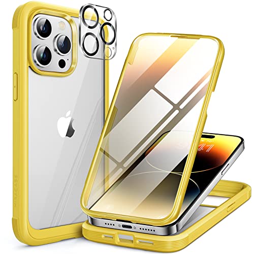 Miracase 360 Grad für iPhone 14 Pro Max Hülle mit Eingebaut Glas Schutzfolie, Komplettschutz HandyHülle Stoßfest Case für iPhone 14 Pro Max Schutzhüllen 6,7 Zoll, Zitronengelb von Miracase