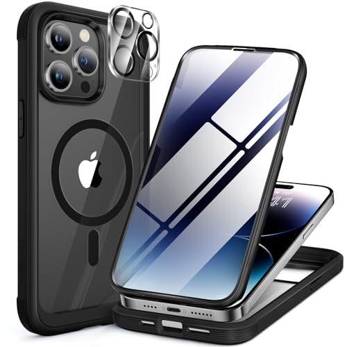 Miracase 360 Grad für iPhone 14 Pro Max Hülle mit Magsafe, Eingebaut Glas Schutzfolie, Komplettschutz HandyHülle Magnetisch Stoßfest Case für iPhone 14 Pro Max Schutzhüllen 6,7 Zoll, Mag-Schwarz von Miracase