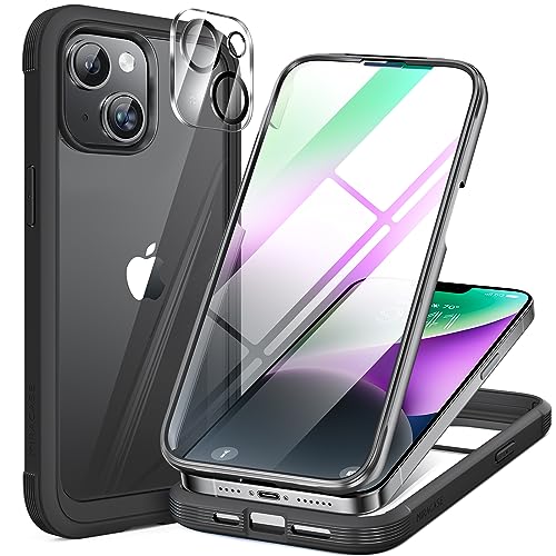 Miracase Glashülle, kompatibel mit iPhone 14 Plus, 17 cm (6,7 Zoll), integrierter Glas-Displayschutz + Kameraobjektivschutz, 2023 Upgrade, Ganzkörper-Gummi-Stoßdämpfer, transparente Rückseite von Miracase