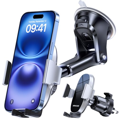 Miracase Handyhalterung Auto Universal [Starker Saugnapf und Metallhaken] kfz Handy Halterung lüftung Armaturenbrett Windschutzscheibe Handyhalter iPhone Samsung Galaxy Alle Smartphone Silber von Miracase