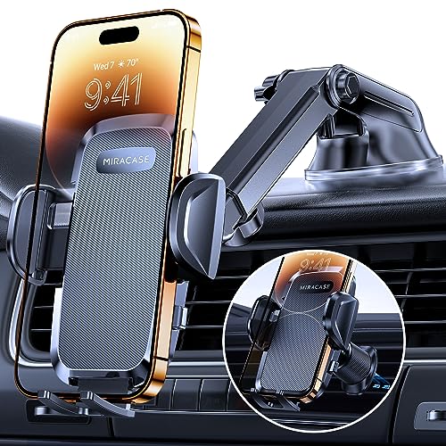 Miracase Handyhalterung Auto[Verbesserter Saugnapf&Metall-Doppelhaken] Handyhalter Auto Lüftung Armaturenbrett Windschutzscheibe, KFZ Handy Halterung für iPhone Samsung Galaxy Alle Smartphones von Miracase