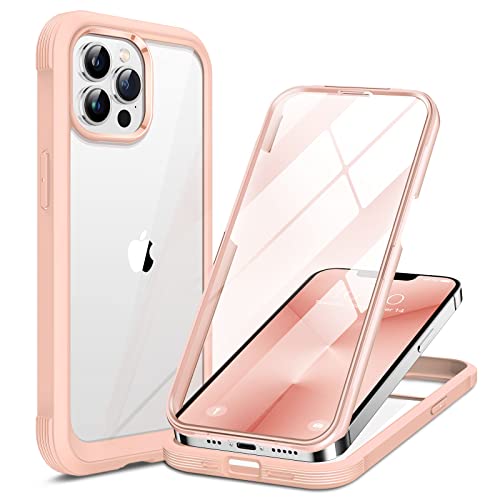 Miracase Kompatibel mit iPhone 13 Pro Hülle 6,1 Zoll, [Glas-Displayschutzfolie] Ganzkörper-Gummi-Bumper Schutzhülle (Sand Pink) von Miracase