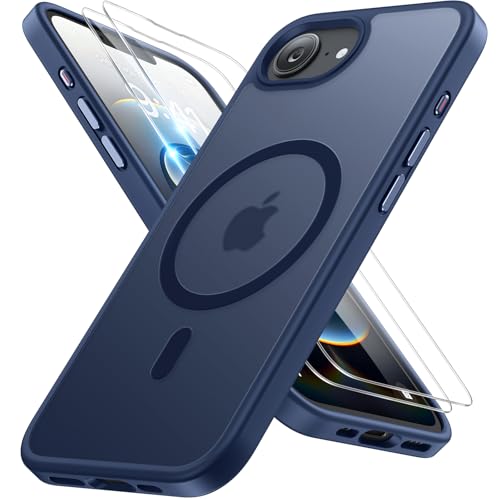 Miracase Magnetic für iPhone 16e Hülle für Magsafe[mit 2 Schutzglas] Militärschutz Stoßfest Kratzfest Anti-Fingerabdruck Samtige Haptik Dünn Handyhülle für 16e 6,1 Zoll,Blau von Miracase
