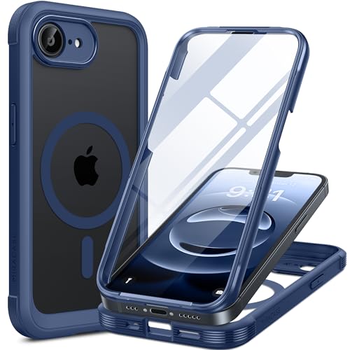 Miracase 360 Grad für iPhone 16e Hülle mit Magsafe, [Blasenfrei] Eingebauter Glas-Bildschirmschutz, Ganzkörper-Stoßfest mit Vollständiger Kamera-Schutz für Handyhülle iPhone 16e 6,1-Zoll, Dunkelblau von Miracase