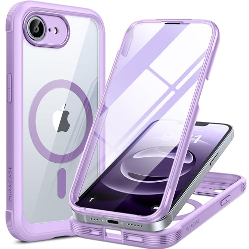 Miracase 360 Grad für iPhone 16e Hülle mit Magsafe, [Blasenfrei] Eingebauter Glas-Bildschirmschutz, Ganzkörper-Stoßfest mit Vollständiger Kamera-Schutz für Handyhülle iPhone 16e 6,1-Zoll, Helllila von Miracase
