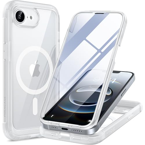 Miracase 360 Grad für iPhone 16e Hülle mit Magsafe, [Blasenfrei] Eingebauter Glas-Bildschirmschutz, Ganzkörper-Stoßfest mit Vollständiger Kamera-Schutz für Handyhülle iPhone 16e 6,1-Zoll, Matt Klar von Miracase