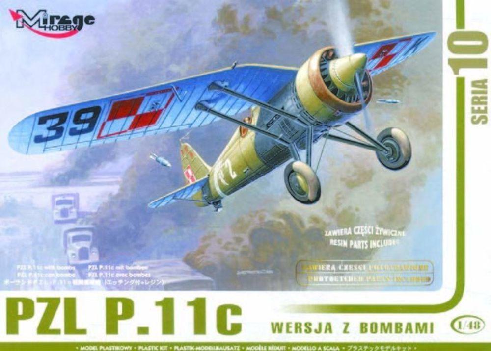PZL P.11c mit Bomben, Resin- und Fotoätzteilen von Mirage Hobby