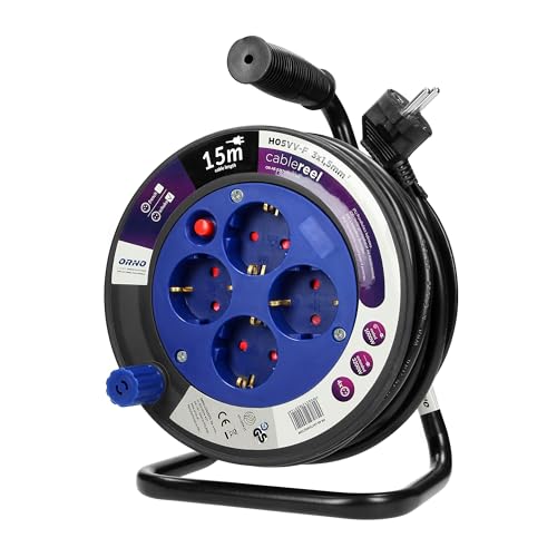 Miratic Kabeltrommel 15m Mini Outdoor Klein - 4 2P+Z-Steckdosen (Schuko) PVC-Kabel H05VV-F 3x1,5mm² von Miratic
