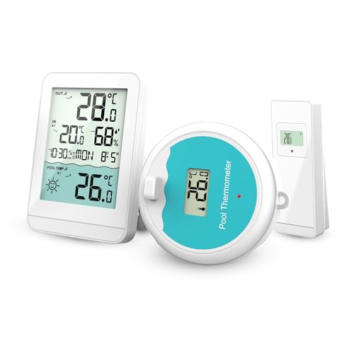 Miraval Funk-Wetterstation 1x Sensor 1x Poolthermometer Hygrometer Wassertemperatur Datumsanzeige von Miraval