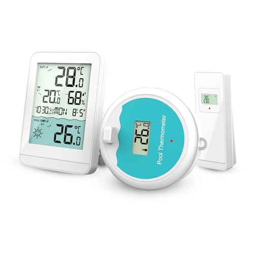 Miraval Funk-Wetterstation 1x Sensor 1x Poolthermometer Hygrometer Wassertemperatur Datumsanzeige von Miraval