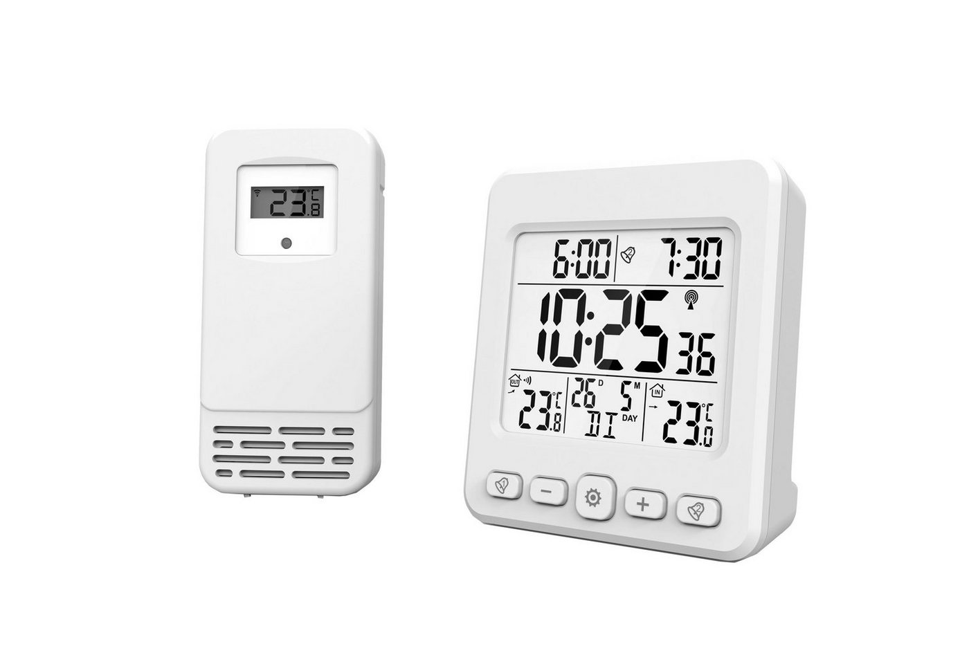 Miraval LCD Funkwecker mit Außensensor Wetterstation Datumsanzeige Funkuhr Kalender Datum 2 Alarme Datumsanzeige Snooze Funkwetterstation (Datumsanzeige, Funksignal, Temperaturanzeige, Aussensensor, AA-Batterien, Schwarz, Großer Display, Funkwecker) Miraval LCD Funkwecker mit Außensensor Wetterstation Datumsanzeige Funkuhr Kalender Datum 2 Alarme Datumsanzeige Snooze Funkwetterstation (Datumsanzeige, Funksignal, Temperaturanzeige, Aussensensor, AA-Batterien, Schwarz, Großer Display, Funkwecker) von Miraval