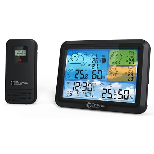 Miraval Smarte Wetterstation mit Display, Temperatur-, Luftfeuchtigkeits- und UV-Anzeige, App-Steuerung, 3 Alarme mit TUYA Miraval Smarte Wetterstation mit Display, Temperatur-, Luftfeuchtigkeits- und UV-Anzeige, App-Steuerung, 3 Alarme mit TUYA von Miraval