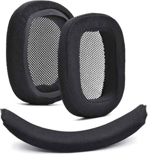 G533 Ersatz-Ohrpolster und Kopfband, kompatibel mit Logitech G533-Kopfhörern, atmungsaktives Netzgewebe, weiche Memory-Schaum-Ohrpolster, Ohrenschützer, Ohrmuscheln, Reparaturteile (schwarz) von Miruchertter
