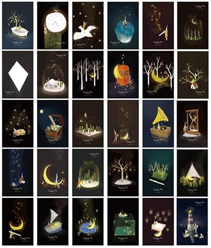 Mis.Moon Postkarten 30 Stück,Leuchtet im Dunkeln, Postkarten Set, Premium Postkarten Danksagungskarten Gästebuch Poster-Reisepostkarten Glow In The Dark Postcard von Mis.Moon