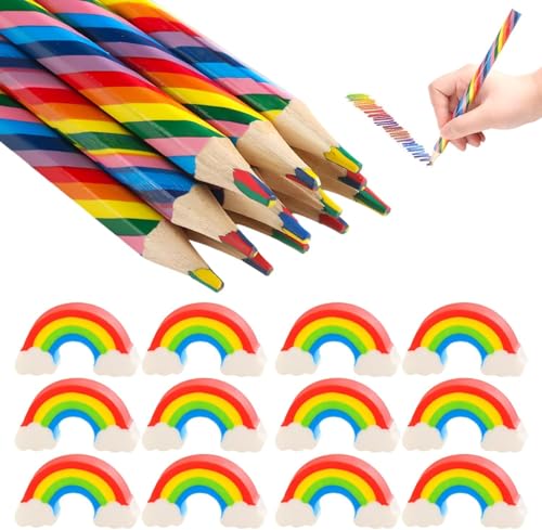 MisFun 12 Stück Regenbogenstift, Buntstifte Kinder, 4 in 1 Farbstifte, Regenbogen Bleistifte, Stifte Bunt, mit 12 Regenbogen Radiergummi, für Kunst Zeichnung, Färbung, Skizzieren MisFun 12 Stück Regenbogenstift, Buntstifte Kinder, 4 in 1 Farbstifte, Regenbogen Bleistifte, Stifte Bunt, mit 12 Regenbogen Radiergummi, für Kunst Zeichnung, Färbung, Skizzieren von MisFun