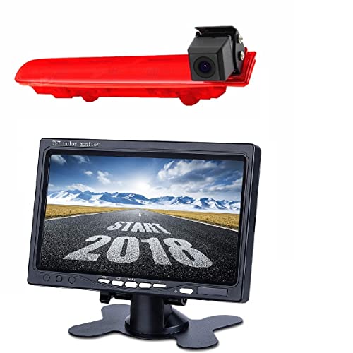 Misayaee Auto Dritte Dach Top Mount Bremsleuchte Kamera Bremslicht Rückfahrkamera für VW T5 T6 Transporter/Caravelle/Multivan 2010-2018 + 7.0" Zoll DVD Monitor TFT Bildschirm LKW KFZ LCD Display von Misayaee