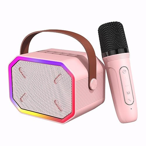 Misilmp Karaoke Maschine für Kinder, Bluetooth-Lautsprecher Karaoke mit Kabellosem Mikrofon Musik-Player LED-Lichtern und Spielzeug mit Stimmwechseleffekt Geschenke für Mädchen und Jungen (Rosa) von Misilmp