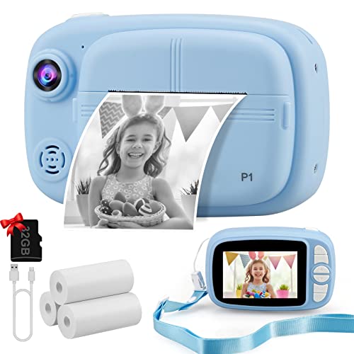 Misilmp Sofortbildkamera Kinder, 3.5" 1080P Digitalkamera Zero-Ink Kamera mit 4 Rollen Druckpapier, 32GB TF-Karte Videokamera Digital Kinderkamera Geschenke Junge für 3-14 (Blau) von Misilmp