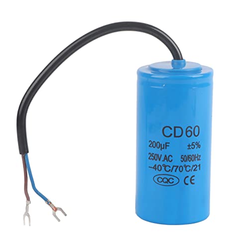 CD60 Kondensator 200uf, Startkondensator CD60, mit Kabel für Motorluftkompressor, für Kühlschränke, Klimaanlagen und Generatoren, 50/75/100/150/200/300/350/400/500/600uf 250V von Miskall
