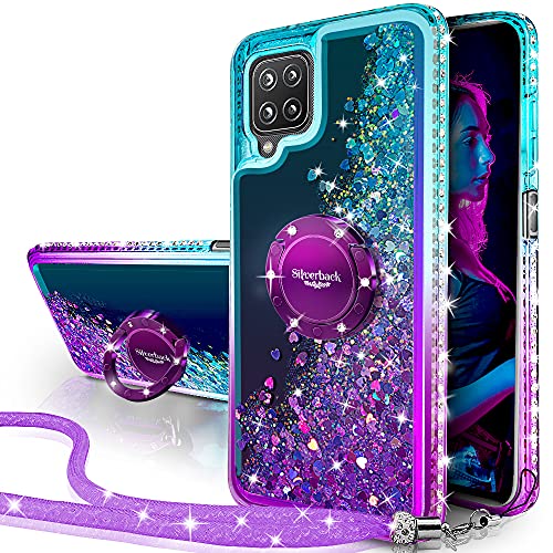 Miss Arts Galaxy A12 Hülle, [Silverback] Mädchen Glitzern Handyhülle hülle mit Ringständer, Cover Silikon Flüssigkeit Clear Schutzhülle für Samsung Galaxy A12 -LILA von Miss Arts