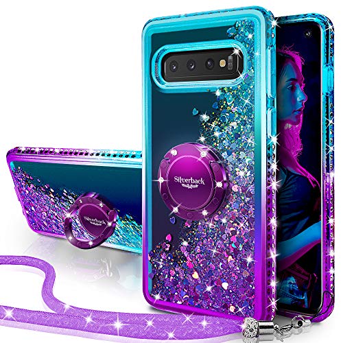 Miss Arts Galaxy S10 Hülle,[Silverback] Mädchen Glitzern Handyhülle hülle mit Ringständer, Flüssigkeit Treibsand Clear Schutzhülle für Samsung Galaxy S10 -LILA von Miss Arts