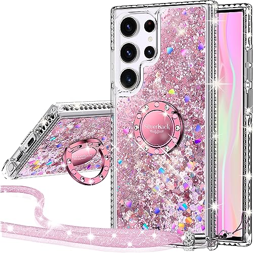 Miss Arts Galaxy S22 Ultra Hülle, [Silverback] Mädchen Glitzern Handyhülle mit Ringständer, Cover Silikon Clear Schutzhülle für Samsung Galaxy S22 Ultra 5G - Rosa von Miss Arts