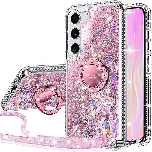 Miss Arts Galaxy S23 Hülle, [Silverback] Mädchen Glitzern Handyhülle mit Ringständer, Cover Silikon Clear Schutzhülle für Samsung Galaxy S23 5G - Rosa von Miss Arts