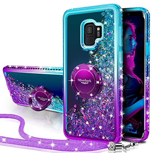 Miss Arts Galaxy S9 Hülle,[Silverback] Mädchen Glitzern Handyhülle hülle mit Ringständer, Cover TPU Bumper Silikon Flüssigkeit Treibsand Clear Schutzhülle für Samsung Galaxy S9 -LILA von Miss Arts