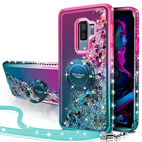 Miss Arts Galaxy S9 Plus Hülle,[Silverback] Mädchen Glitzern Handyhülle hülle mit Ringständer, Cover TPU Bumper Silikon Flüssigkeit Treibsand Clear Schutzhülle für Samsung Galaxy S9 Plus -Grün von Miss Arts